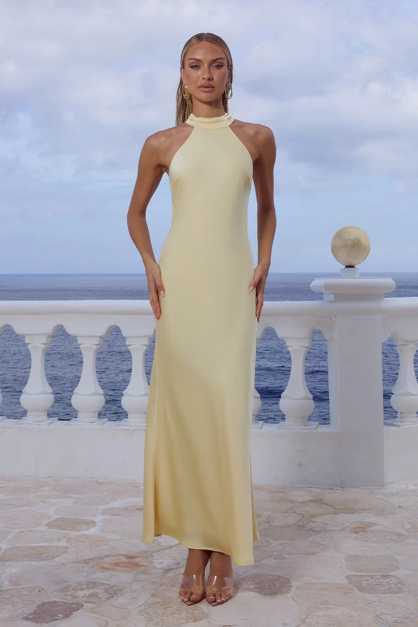 ARABELLE HIGH NECK MAXI DRESS - BUTTERMILK