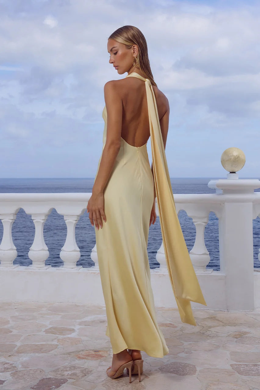 ARABELLE HIGH NECK MAXI DRESS - BUTTERMILK